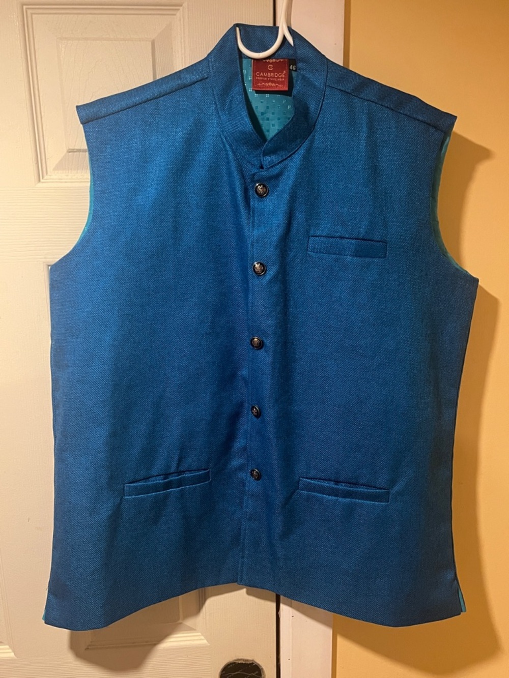 Cambridge Dry Goods Teal-Blue Mandarin Collar Vest